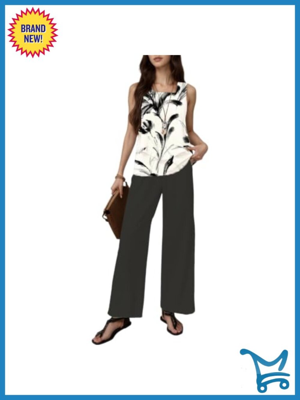 Women Sleeveless Vest Top Wide Leg Pants Set Cotton Blend Summer Outfit